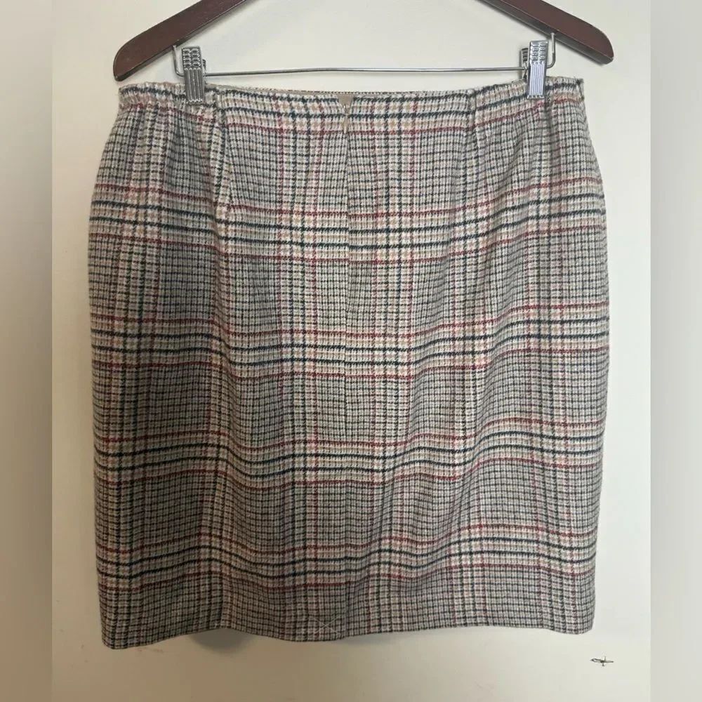 Talbots Plaid Wool Blend Straight Skirt size 14WP Tan Red Black Knee Length NWT